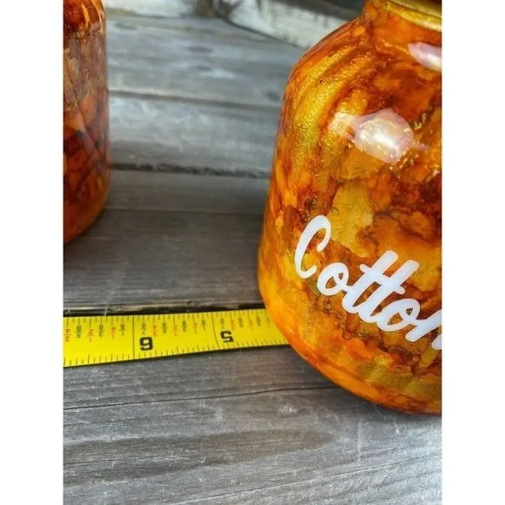 Bathroom Storage Organization Labeled Jars Resin Orange Yellow Marbled
